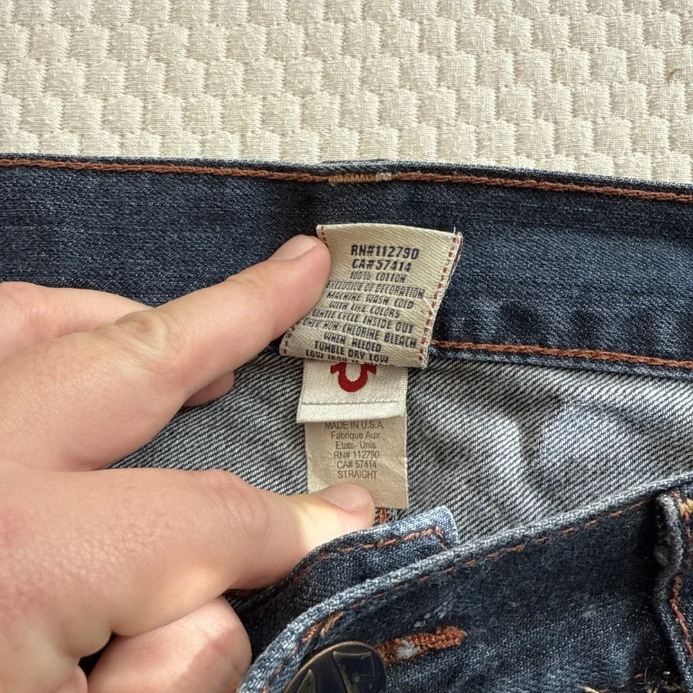 Vtg. True Religion Mens 38x30 RN 112790 5 Pockets Y2k Multicolored‎ Stitching